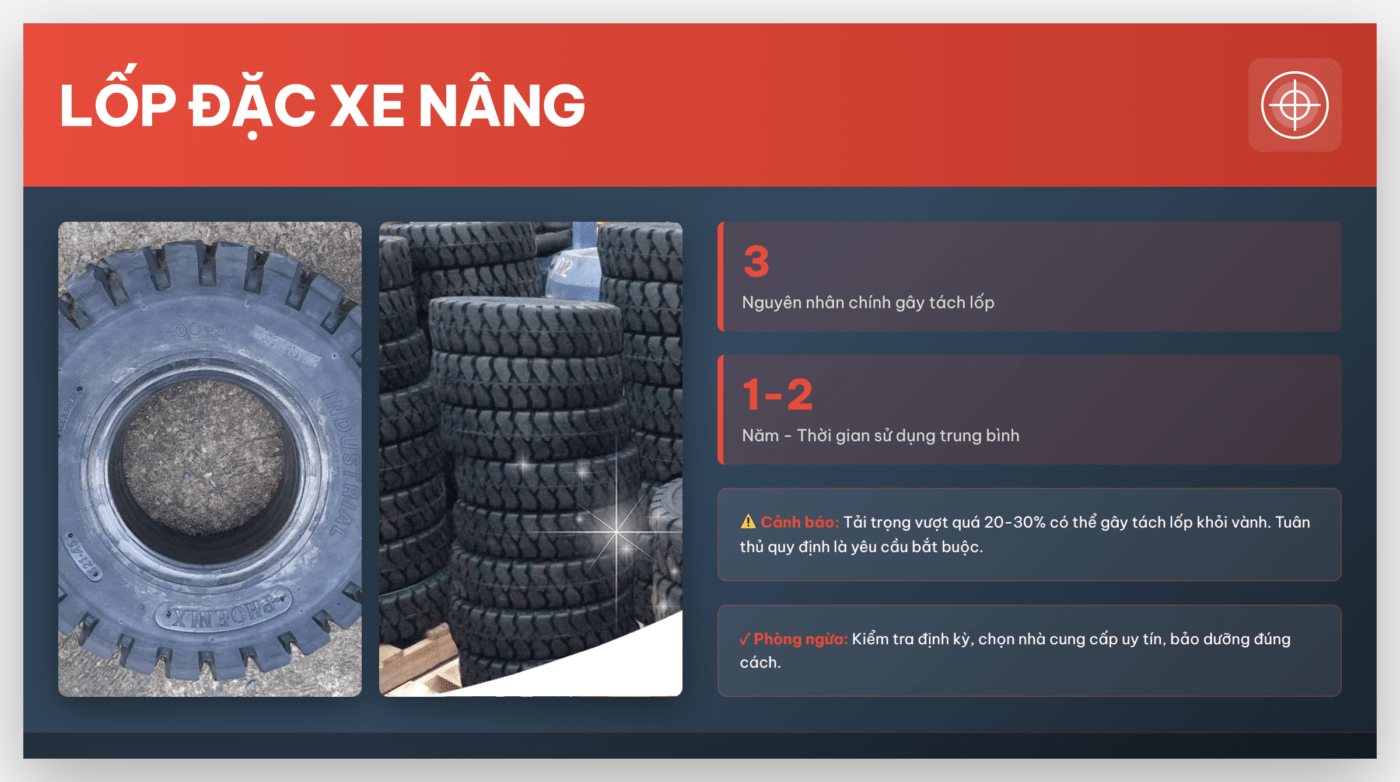 Lốp đặc xe nâng bị tách khỏi vành trong khi vận hành: Nguyên nhân kỹ thuật và trách nhiệm nhà cung cấp