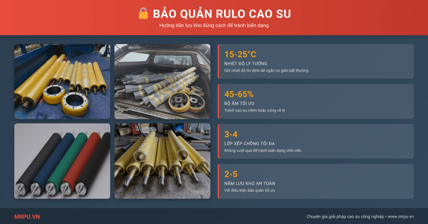 Hướng dẫn lưu kho và bảo quản rulo bọc cao su đúng cách để tránh biến dạng