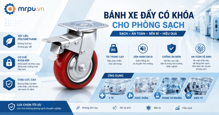 Bánh xe có khóa trong phòng sạch và phòng vô khuẩn: Vật liệu và thiết kế đặc biệt không tích bụi vi khuẩn