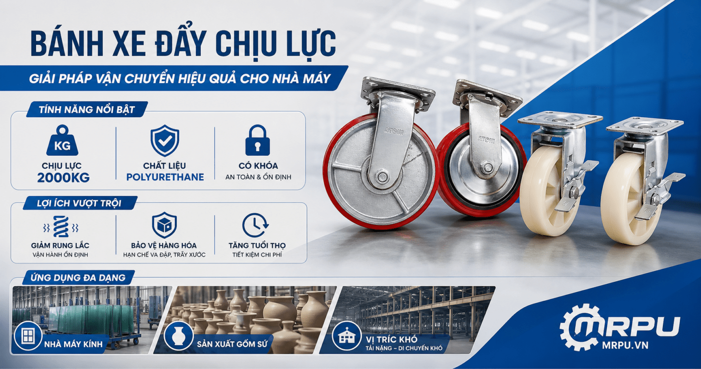 Bánh xe đẩy chịu lực trong nhà máy sản xuất kính và gốm sứ: Di chuyển hàng dễ vỡ an toàn tuyệt đối 1 Bánh xe đẩy chịu lực trong nhà máy sản xuất kính và gốm sứ: Di chuyển hàng dễ vỡ an toàn tuyệt đối