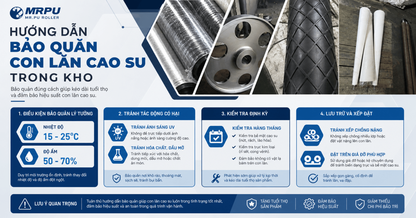 Hướng dẫn bảo quản con lăn cao su dự phòng trong kho để không bị lão hóa trước khi dùng đến