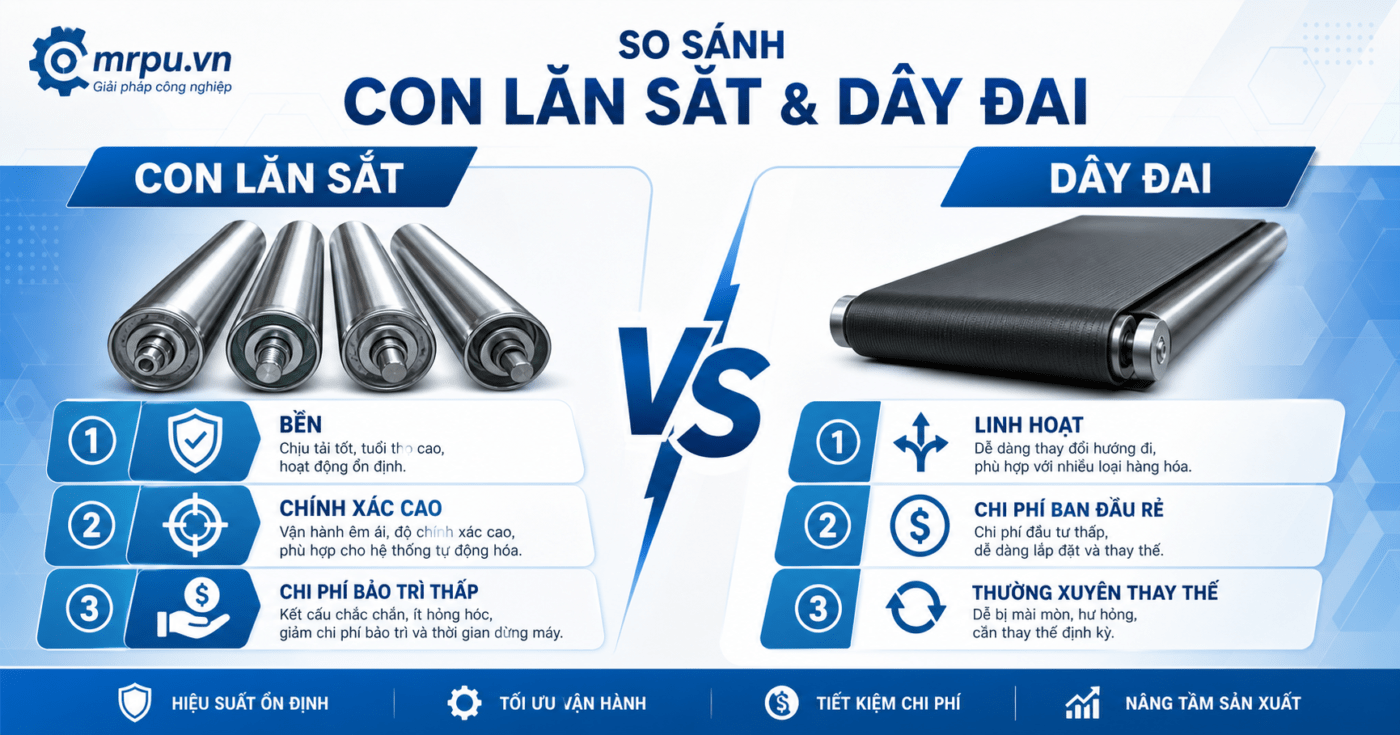 So sánh hiệu quả vận hành giữa băng tải con lăn thép và băng tải dây đai trong ngành logistics kho vận 1 So sánh hiệu quả vận hành giữa băng tải con lăn thép và băng tải dây đai trong ngành logistics kho vận