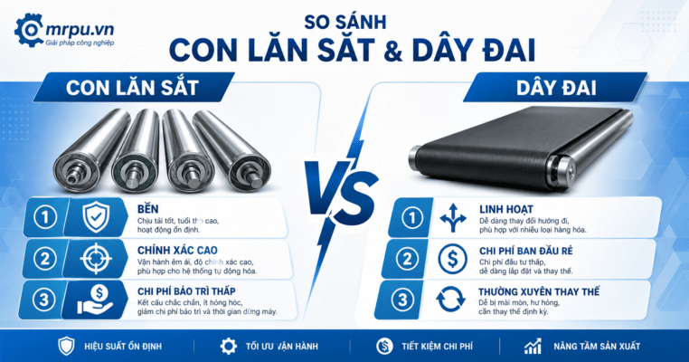 So sánh hiệu quả vận hành giữa băng tải con lăn thép và băng tải dây đai trong ngành logistics kho vận