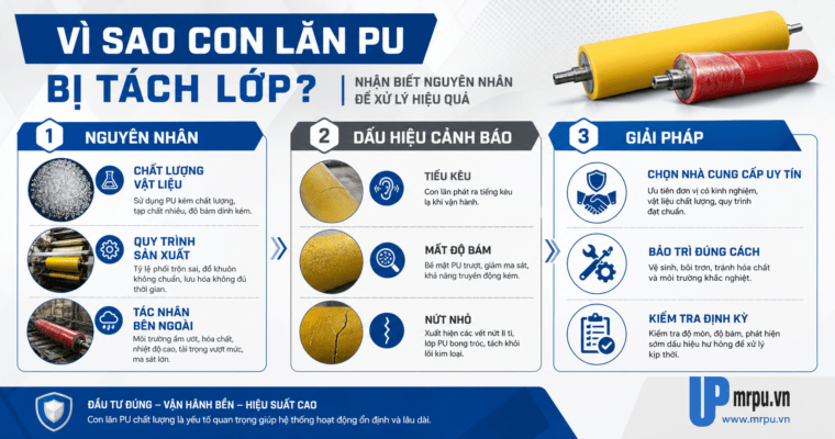 Tại sao con lăn bọc PU bị tách lớp sau vài tháng sử dụng và cách xử lý triệt để?