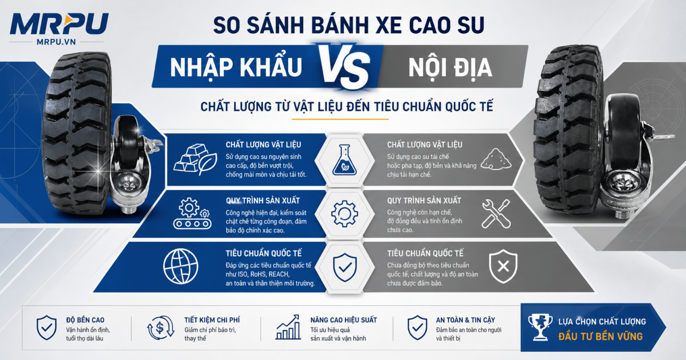 Tại sao lốp đặc xe nâng nhập khẩu và hàng nội địa cùng thông số lại có tuổi thọ chênh lệch rõ rệt?