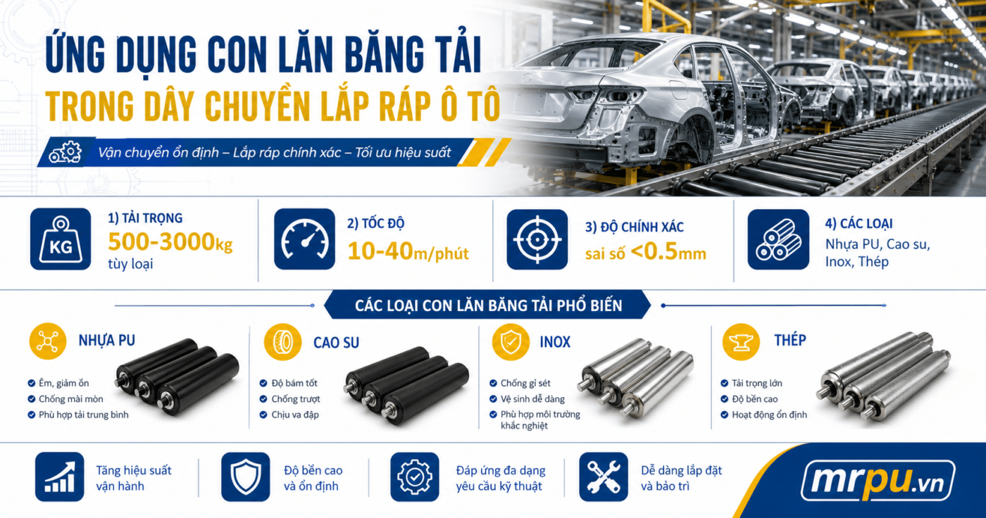 Ứng dụng rulo băng tải trong dây chuyền lắp ráp ô tô: Tải trọng, tốc độ và yêu cầu định vị chính xác 1 Ứng dụng rulo băng tải trong dây chuyền lắp ráp ô tô: Tải trọng, tốc độ và yêu cầu định vị chính xác