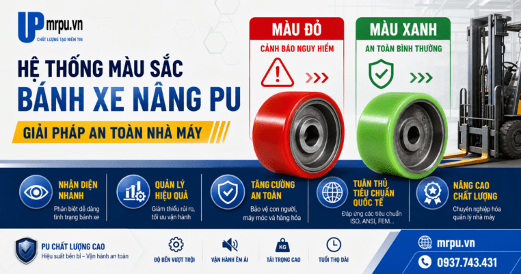 Xu hướng tùy chỉnh màu sắc bánh xe nâng PU theo yêu cầu nhận diện an toàn nhà máy