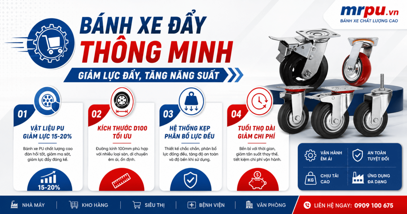 Bánh xe kéo hàng trong hệ thống line sản xuất: Thiết kế nào giúp công nhân giảm lực đẩy kéo tối đa?