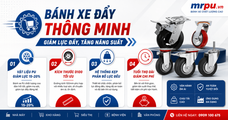 Bánh xe kéo hàng trong hệ thống line sản xuất: Thiết kế nào giúp công nhân giảm lực đẩy kéo tối đa?