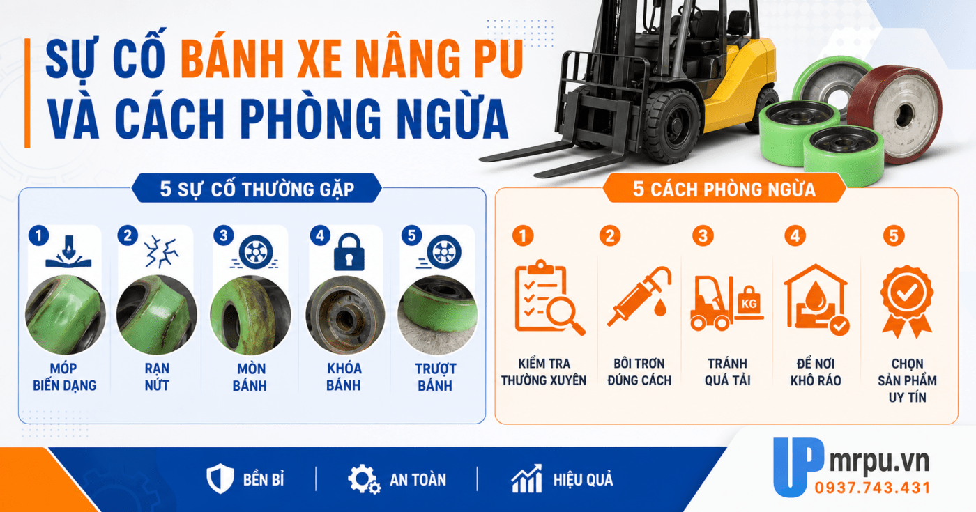 Bánh xe nâng PU chịu lực: Tổng hợp các sự cố thường gặp và biện pháp phòng ngừa
