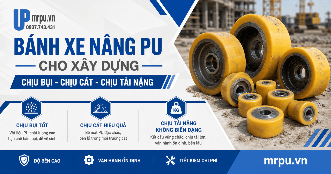 Bánh xe nâng tay PU cho ngành xây dựng: Chịu bụi, chịu cát và tải nặng ra sao?