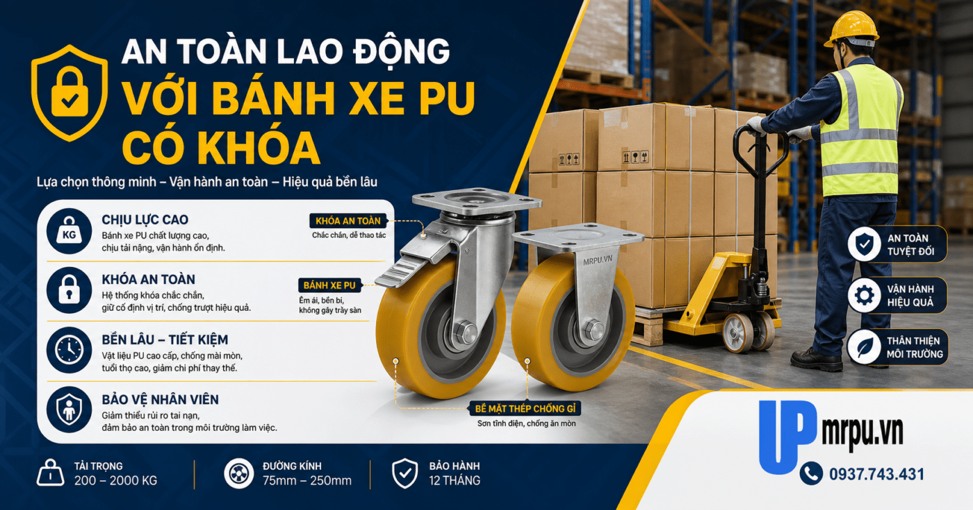 Cải thiện an toàn lao động bằng bánh xe chịu lực có khóa chất lượng cao