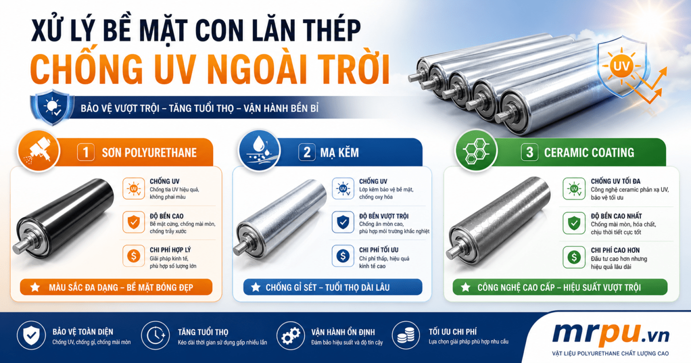 Con lăn thép trong hệ thống băng tải ngoài trời: Xử lý bề mặt nào kháng được UV và thay đổi nhiệt độ?