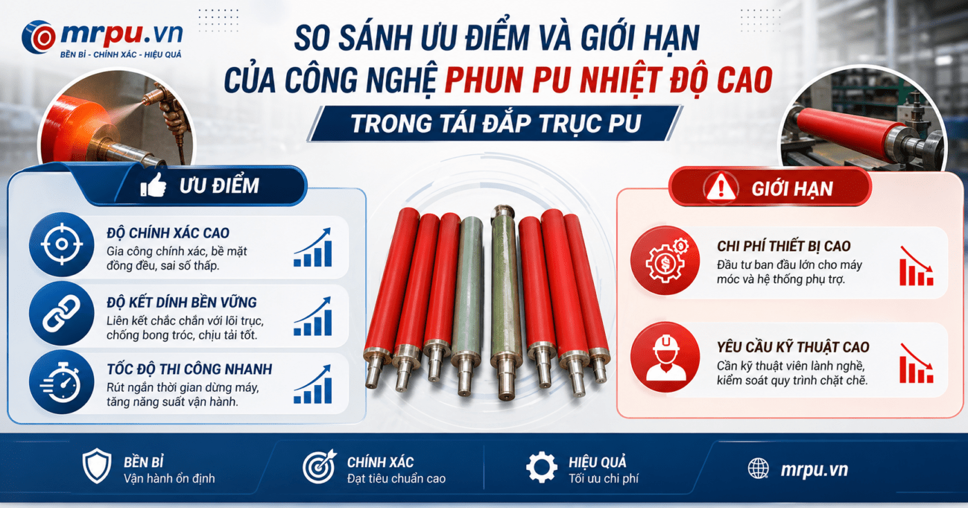 Công nghệ phun PU nhiệt độ cao trong tái đắp trục PU: Ưu điểm và giới hạn ứng dụng thực tế