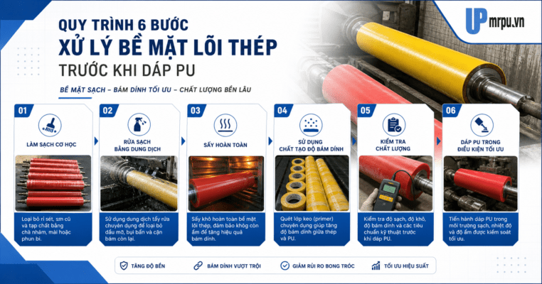 Hướng dẫn xử lý bề mặt lõi thép trước khi đắp PU để đạt độ bám dính tối đa