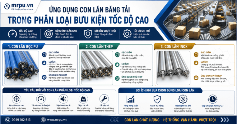 Ứng dụng băng chuyền con lăn trong ngành phân loại bưu kiện tốc độ cao: Yêu cầu độ chính xác và tốc độ