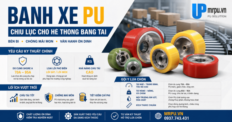 Bánh xe PU chịu lực cho hệ thống băng tải: yêu cầu và giải pháp