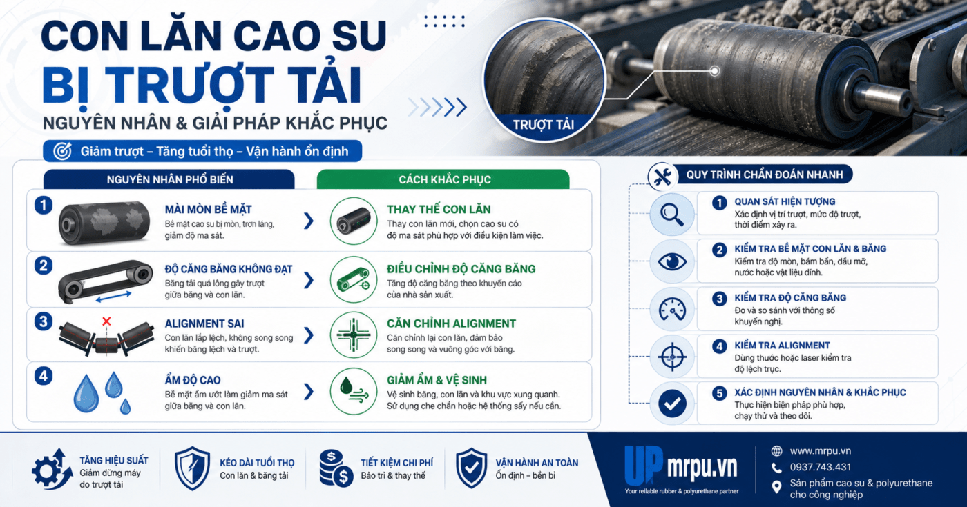 Con lăn băng tải cao su bị trượt tải liên tục: Chẩn đoán đúng bệnh trước khi thay linh kiện 1 Con lăn băng tải cao su bị trượt tải liên tục: Chẩn đoán đúng bệnh trước khi thay linh kiện