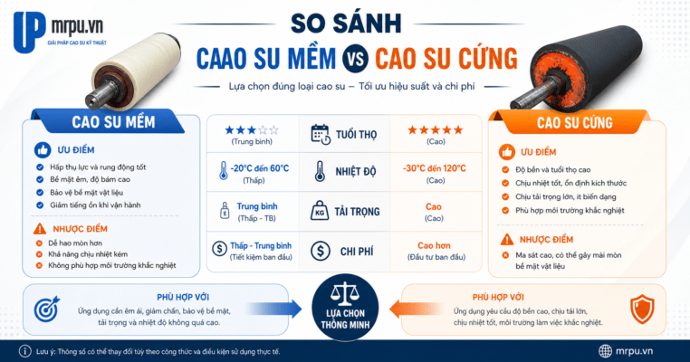 So sánh tuổi thọ con lăn cao su mềm và con lăn cao su cứng trong cùng điều kiện tải trọng thực tế
