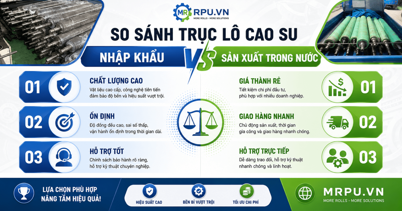 Trục lô cao su giá rẻ nhập khẩu và hàng sản xuất trong nước: Nên chọn loại nào? 1 Trục lô cao su giá rẻ nhập khẩu và hàng sản xuất trong nước: Nên chọn loại nào?